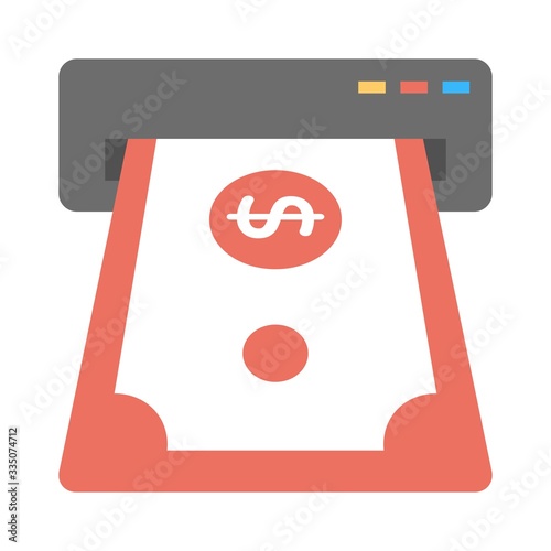 Cash money withdrawal from ATM. Dollar sign. Banking, finance concept. Flat icon illustration.