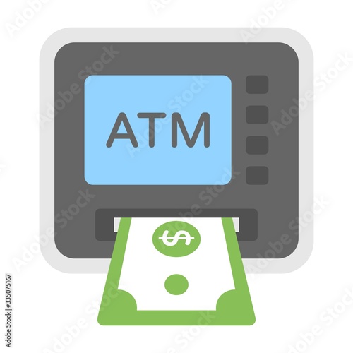 Cash money withdrawal from ATM. Dollar sign. Banking, finance concept. Flat icon illustration.