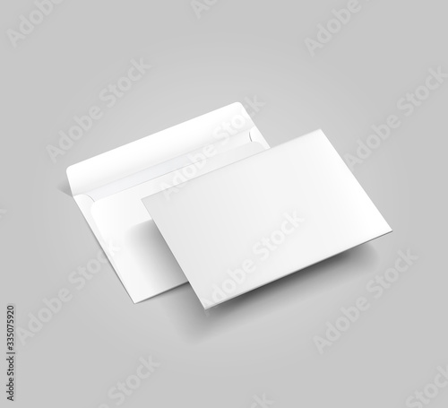 White realistic envelope mock up, two sides. Blank template on transparent background.