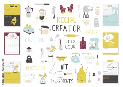 Big Recipe Creator template set for cookbook. Menu Creator Vector Illustration