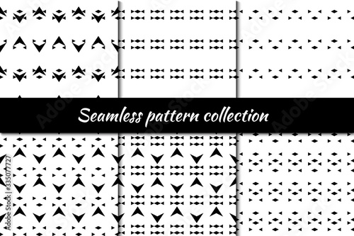 Rhombuses, figures seamless patterns collection. Diamond, shapes ornaments set. Lozenges, forms backdrops kit