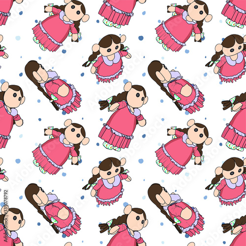 Seamless Fabric Doll Illustration Pattern - Vector
