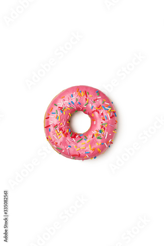 Closeup shot of yummy, tasty fresh donut isolated on background background