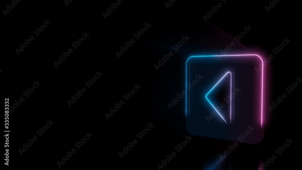 Abstract 3d rendering glowing blue purple neon symbol of caret square left with glowing outlines with rays on black background with reflection Abstract 3d rendering glowing blue purple neon symbol of caret square left with glowing outlines with rays on black background with reflection