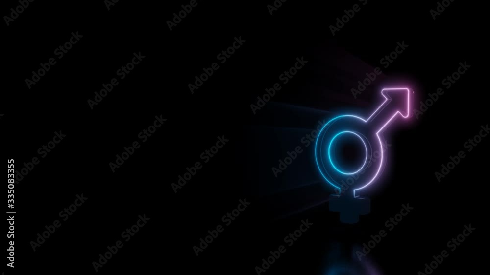 Abstract 3d rendering glowing blue purple neon symbol of transgender sign with glowing outlines with rays on black background with reflection Abstract 3d rendering glowing blue purple neon symbol of transgender sign with glowing outlines with rays on black background with reflection