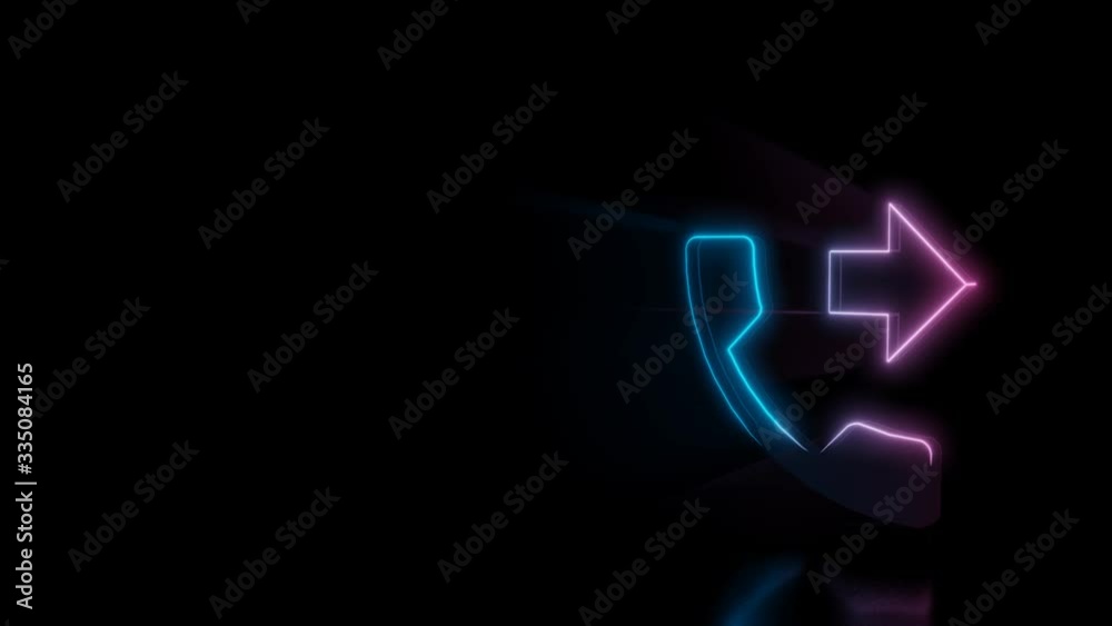 Abstract 3d rendering glowing blue purple neon symbol of headphone with incoming arrow with glowing outlines with rays on black background with reflection Abstract 3d rendering glowing blue purple neon symbol of headphone with incoming arrow with glowing outlines with rays on black background with reflection