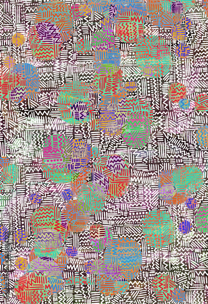 Fototapeta premium Modern multicolor spotted pop art digital composition with lines, dots and waves and arrows.