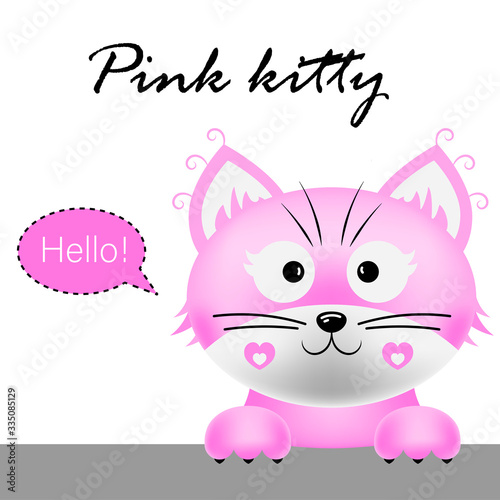 Pink cat cartoon pretty, great design for any purposes. Cartoon style. Colorful vector illustration. © Julia