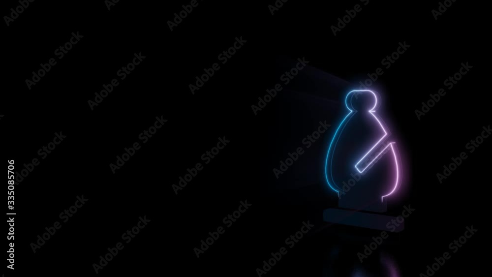 Abstract 3d rendering glowing blue purple neon symbol of chess bishop figure with glowing outlines with rays on black background with reflection Abstract 3d rendering glowing blue purple neon symbol of chess bishop figure with glowing outlines with rays on black background with reflection