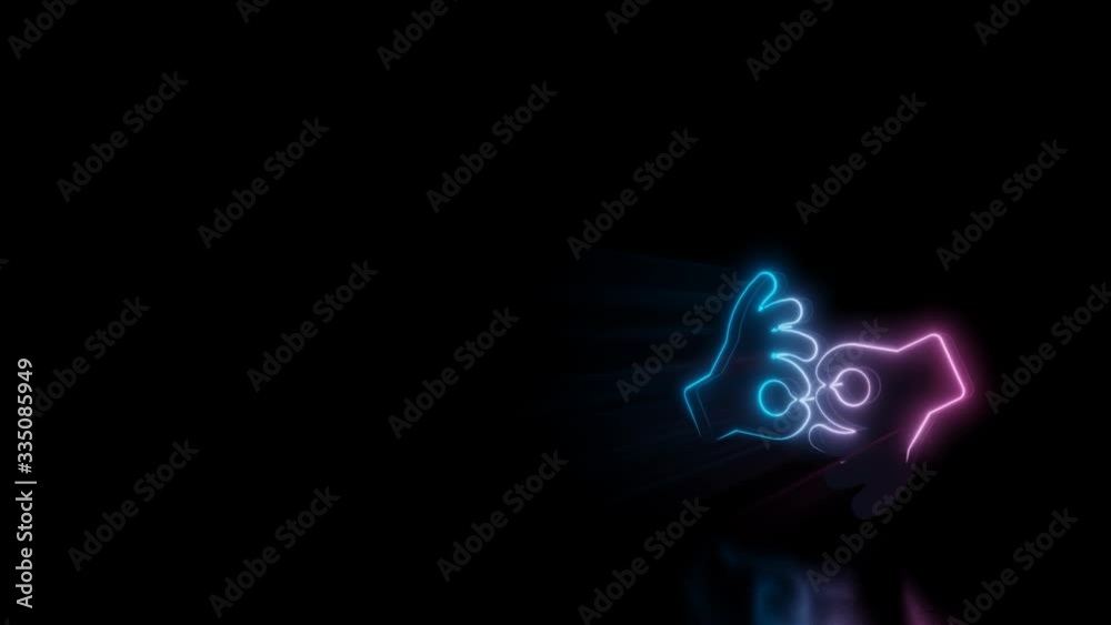 Abstract 3d rendering glowing blue purple neon symbol of American sign language interpreting with glowing outlines with rays on black background with reflection Abstract 3d rendering glowing blue purple neon symbol of American sign language interpreting with glowing outlines with rays on black background with reflection