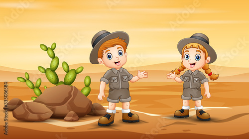 The scouts are exploring in desert field
