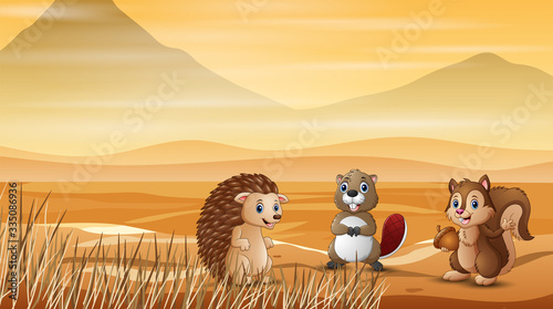 The various animals at dry land illustration