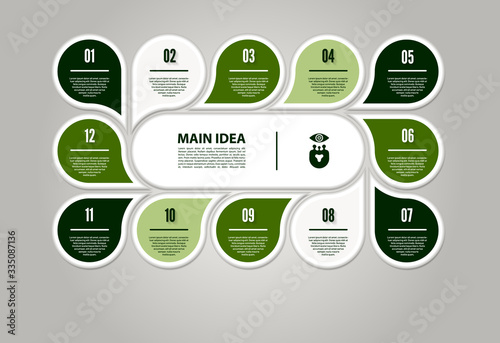 Vector circle infographic. Template for cycle diagram, graph, presentation and round chart. Business concept with 12 options, parts, steps or processes. Abstract background.