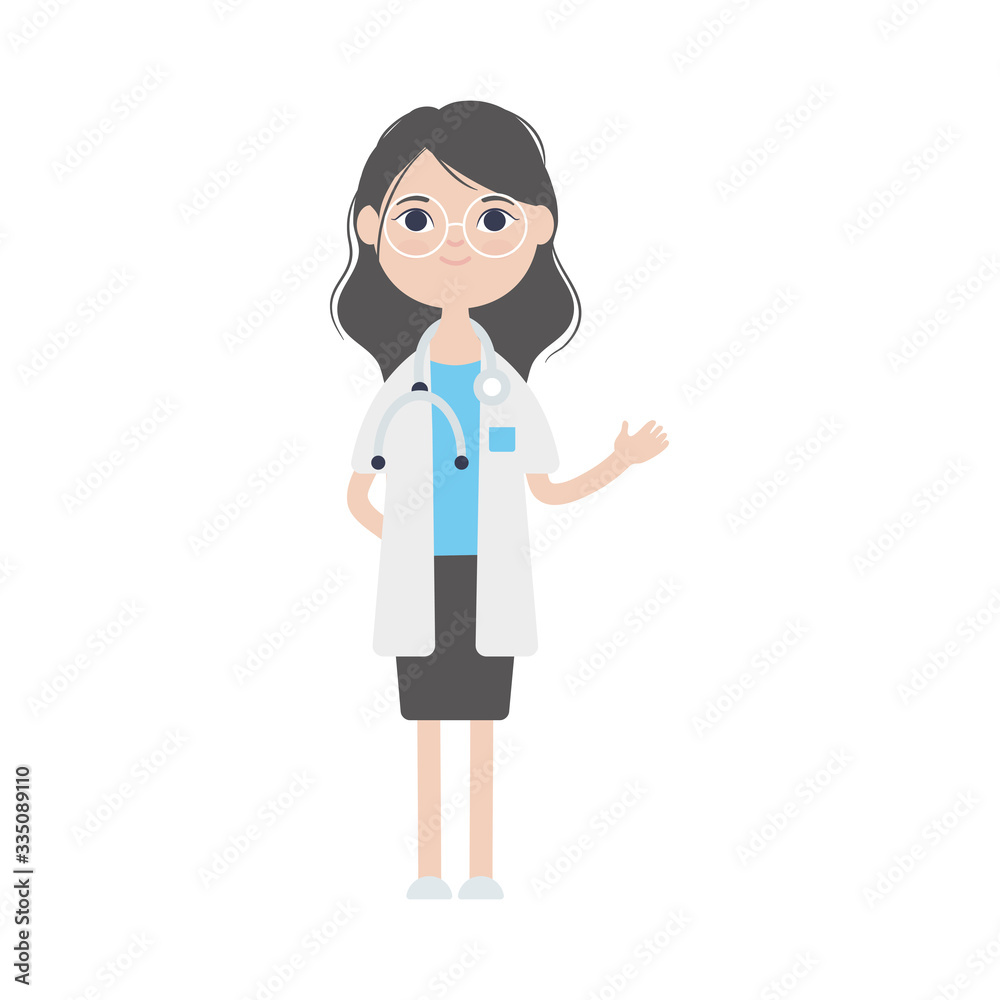cartoon young doctor woman icon, flat style cartoon young doctor woman icon, flat style