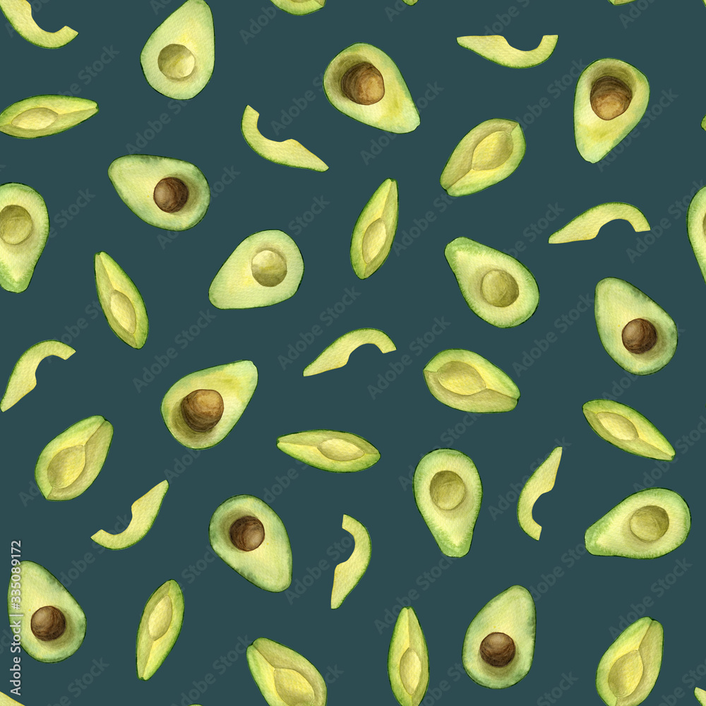 Seamless pattern with watercolor avocado. Healthy food endless pattern. Vegetarian background. Vegetables illustration. Perfect for fabric, textile, website design, postcard, invitation, wraping. Seamless pattern with watercolor avocado. Healthy food endless pattern. Vegetarian background. Vegetables illustration. Perfect for fabric, textile, website design, postcard, invitation, wraping.