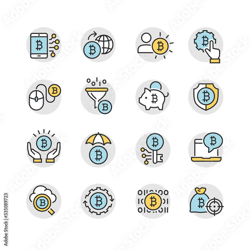 Bitcoin and currency vector icon set
