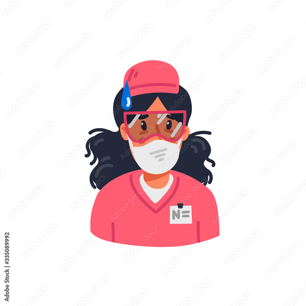 Young nurse in pink scrubs holding sign with stay home inscription Young nurse in pink scrubs holding sign with stay home inscription