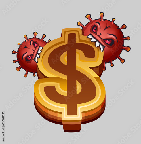 Viruses eat dollar sign. Vector illustration