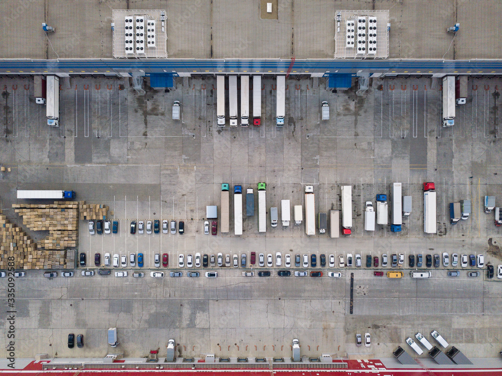 Top down drone shot. Cargo logistic terminal. Top down drone shot. Cargo logistic terminal.