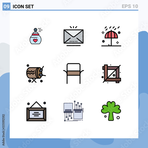 9 Creative Icons Modern Signs and Symbols of chair, instrument, autumn, baraban, winter photo
