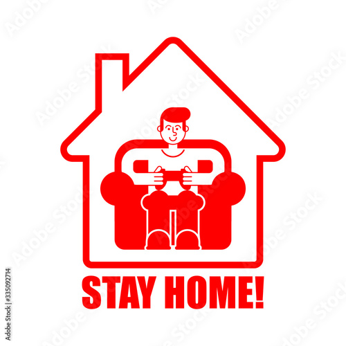 Stay at home. Gamer playing at home. Coronavirus isolation mode. Quarantine from the virus. Pandemic.