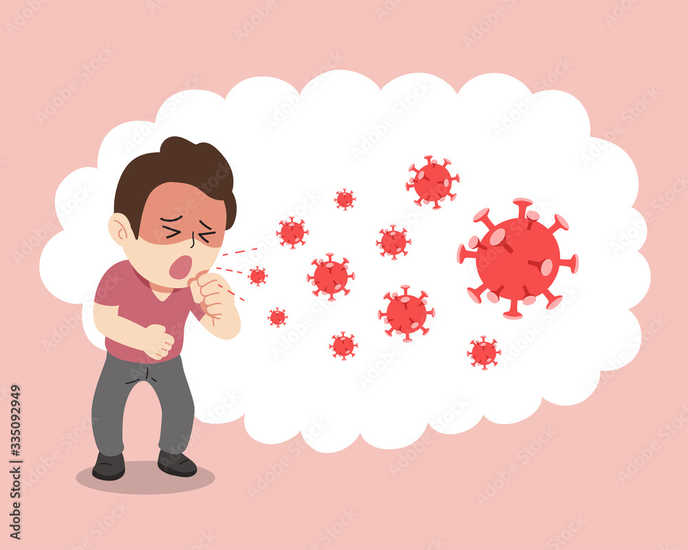Covid-19 protection concept a man coughing and virus spread in the air for design. Covid-19 protection concept a man coughing and virus spread in the air for design.