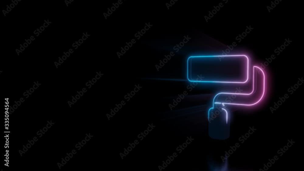 Abstract 3d rendering glowing blue purple neon symbol of paint roller with glowing outlines with rays on black background with reflection Abstract 3d rendering glowing blue purple neon symbol of paint roller with glowing outlines with rays on black background with reflection