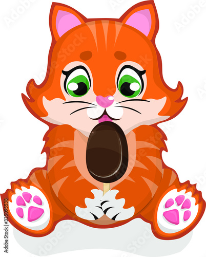 Ginger cat licking ice cream