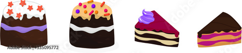 Cakes and pieces of cakes