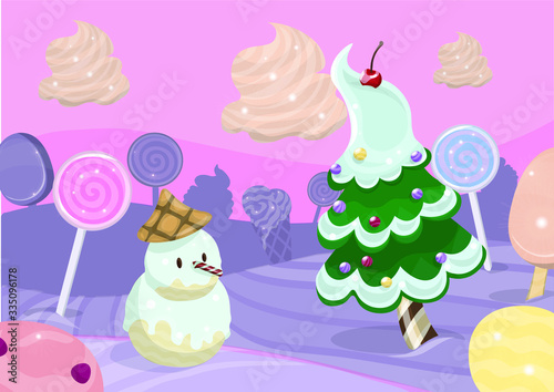 Game winter background made of sweets