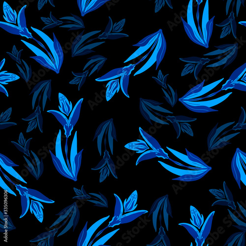 Neon blue tulip seamless pattern