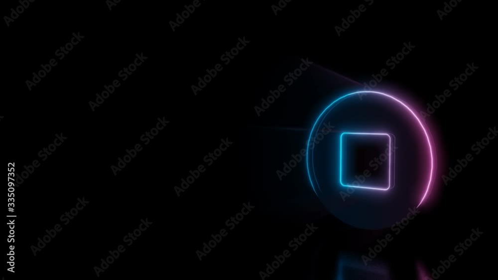 Abstract 3d rendering glowing blue purple neon symbol of stop sign in circle with glowing outlines with rays on black background with reflection Abstract 3d rendering glowing blue purple neon symbol of stop sign in circle with glowing outlines with rays on black background with reflection