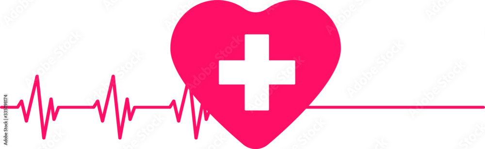 Cardiology line and heart with cross Cardiology line and heart with cross