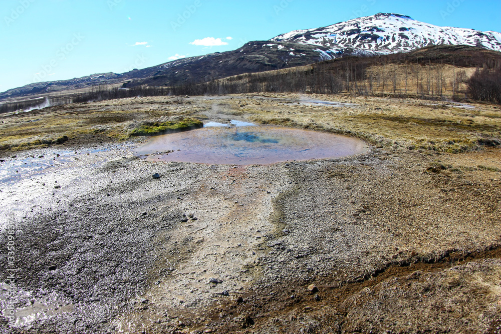 The crater of the geyser. Geothermal source in Iceland