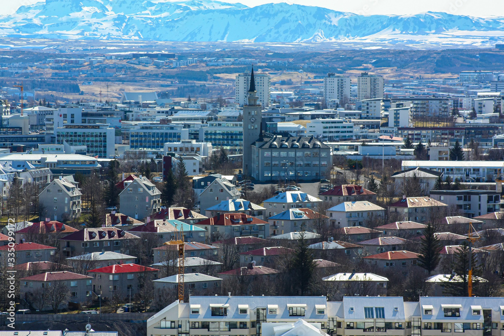 Obraz premium The bird's eye view of the city. Reykjavik, Iceland