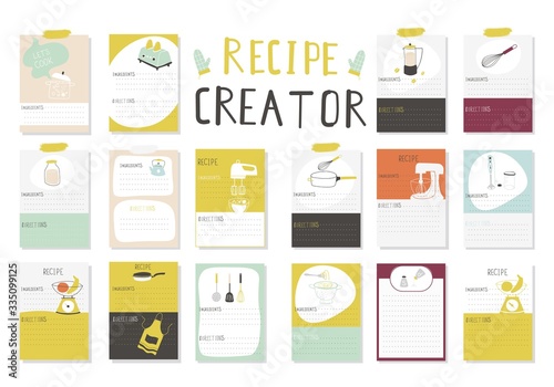 Big Recipe Creator. A lot of template for cookbook. Menu Creator for restorants. Vector Illustration photo