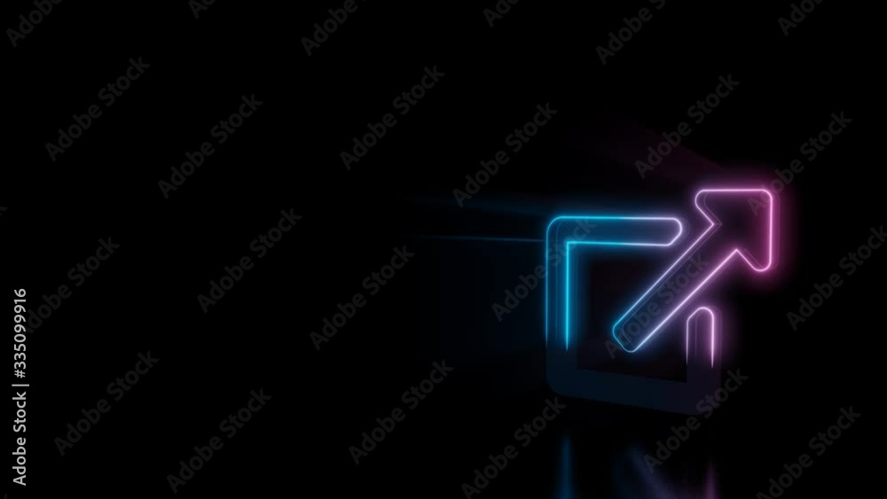 Abstract 3d rendering glowing blue purple neon symbol of square with up arrow with glowing outlines with rays on black background with reflection Abstract 3d rendering glowing blue purple neon symbol of square with up arrow with glowing outlines with rays on black background with reflection