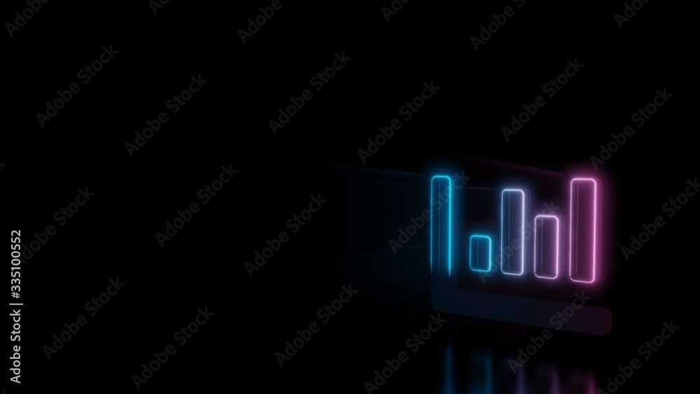 Abstract 3d rendering glowing blue purple neon symbol of column chart with glowing outlines with rays on black background with reflection Abstract 3d rendering glowing blue purple neon symbol of column chart with glowing outlines with rays on black background with reflection