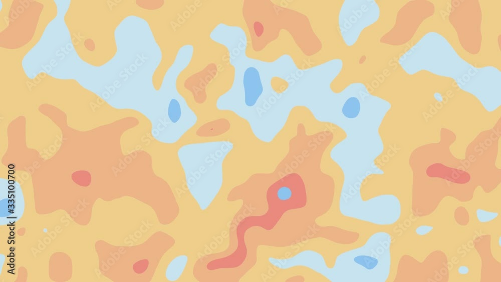 Colorful animation of an abstract background with topography textured pattern and morphing rounded shapes. 4k seamless looping CG animation background.
