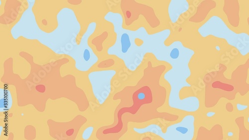 Colorful animation of an abstract background with topography textured pattern and morphing rounded shapes. 4k seamless looping CG animation background.