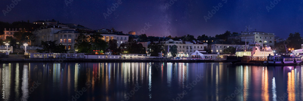 Naklejka premium Night panorama of Artillery bay (Artilleriyskaya bukhta), Sevastopol
