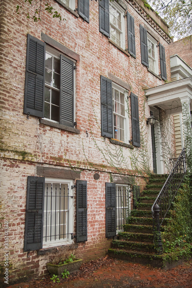 Street in historic quarter of Savannah, Georgia, USA