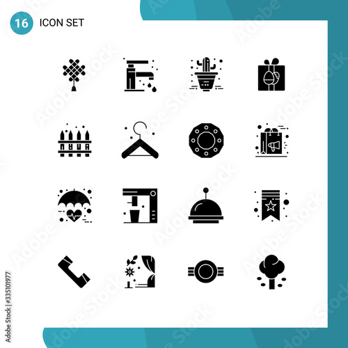 Mobile Interface Solid Glyph Set of 16 Pictograms of realty, garden, cactus, easter, box photo