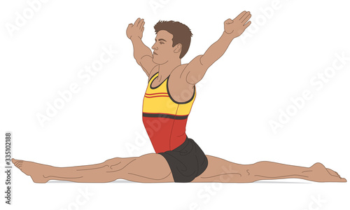 gymnast male in artistic floor splits pose isolated on a white background