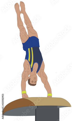gymnast male inverted on a vaulting horse isolated on a white background