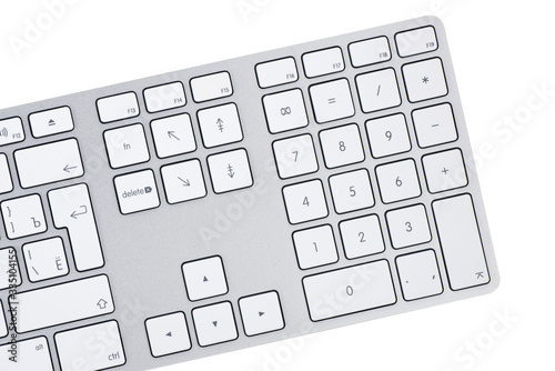 White computer close-up keyboard numbers isolated on white background