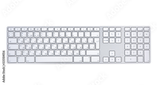 New modern keyboard with numbers isolated on white background