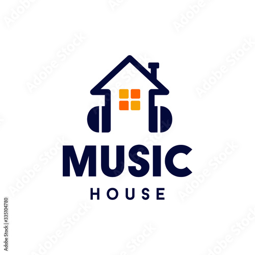 house music logo with headphone icon in modern minimal style