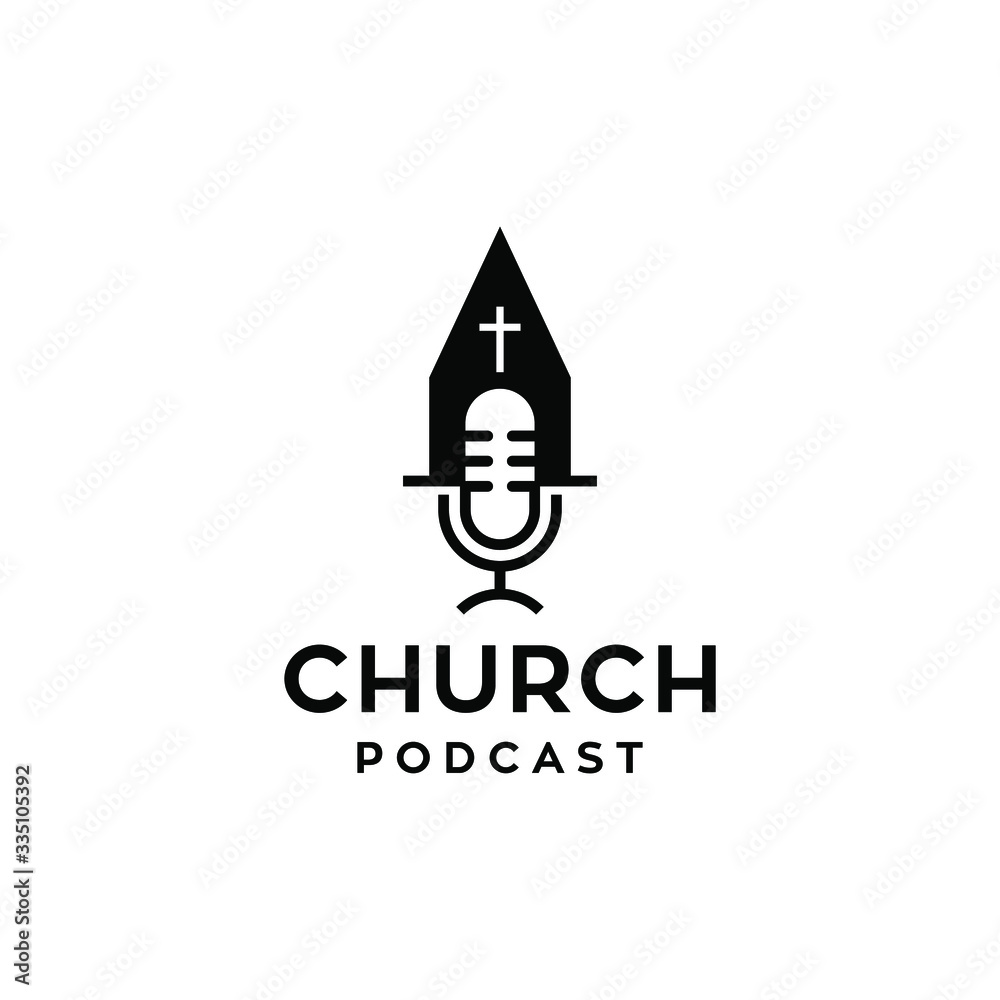 church Christian podcast logo with microphone icon in trendy minimal modern illustration style church Christian podcast logo with microphone icon in trendy minimal modern illustration style
