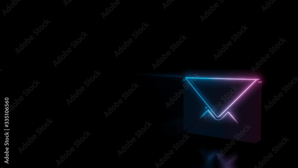 Abstract 3d rendering glowing blue purple neon symbol of paper close envelope with glowing outlines with rays on black background with reflection Abstract 3d rendering glowing blue purple neon symbol of paper close envelope with glowing outlines with rays on black background with reflection